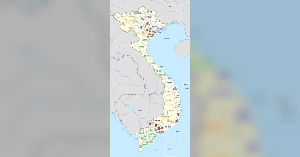 Bản đồ Việt Nam kèm mã biển số từng tỉnh thành